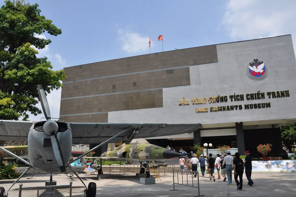 Exterior of the War Remnants Museum with an aircraft in the forecourt